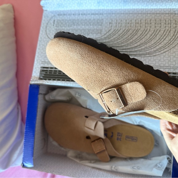 Birkenstock Shoes - Sandcastle Suede Birkenstock Boston soft footbed, Buckle Sandals